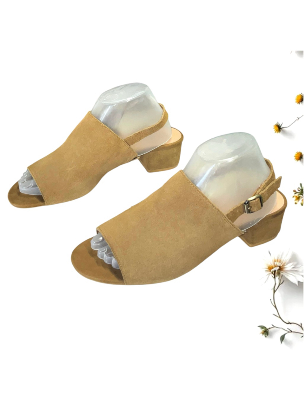 Gap Camel Suede Slingback Ankle Strap Block Heel Open Toe Sandals Women Sz 9
